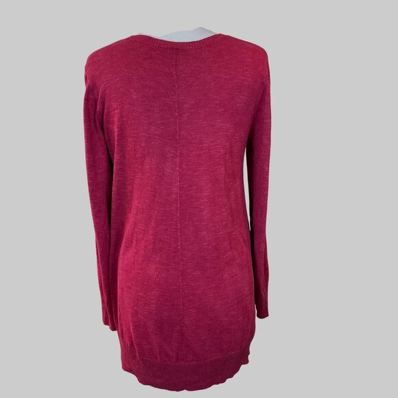 Eileen Fisher Long Sleeve Crewneck Organic Linen & Cotton Red Tunic Sweater M - Picture 4 of 7